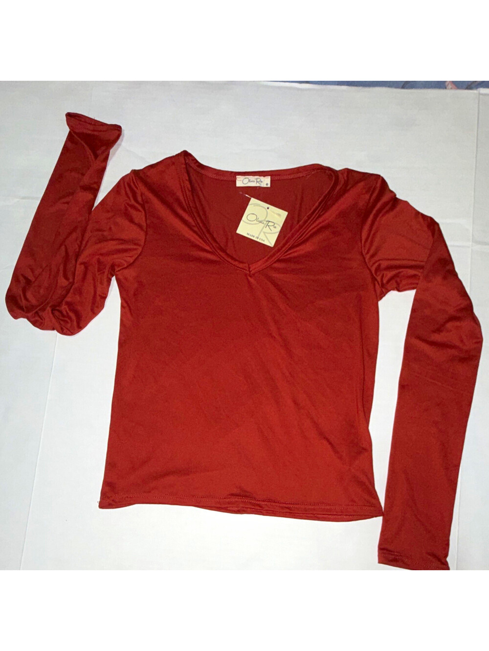 Olivia Rae Rust V-Neck Long Sleeve Stretch T-Shirt Women’s S